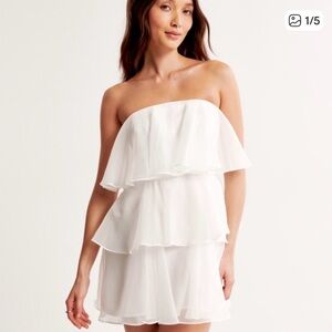 Abercrombie and Fitch White Strapless Tiered Chiffon Dress